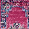 10' Fuchsia And Blue Oriental Distressed Runner Rug