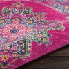 4' Fuchsia And Blue Oriental Distressed Round Rug