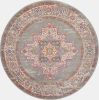 4' Gray And Gold Medallion Distressed Round Rug