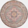 8' Gray And Gold Medallion Distressed Round Rug