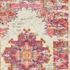 6' Ivory And Fuchsia Oriental Distressed Runner Rug