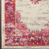 6' Ivory And Fuchsia Oriental Distressed Runner Rug
