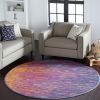8' Blue And Orange Abstract Round Rug