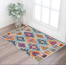 2' X 3' Ivory And Blue Ogee Distressed Area Rug