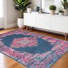 4' X 6' Blue And Pink Medallion Distressed Area Rug