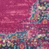 8' Fuchsia And Blue Oriental Distressed Runner Rug