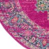 8' Fuchsia And Blue Oriental Distressed Round Rug