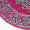 8' Fuchsia And Blue Oriental Distressed Round Rug