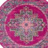 8' Fuchsia And Blue Oriental Distressed Round Rug