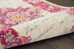 2' X 3' Ivory And Fuchsia Oriental Distressed Area Rug