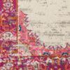 8' Ivory And Fuchsia Oriental Distressed Runner Rug