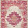 4' X 6' Ivory And Fuchsia Oriental Distressed Area Rug