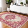 4' X 6' Ivory And Fuchsia Oriental Distressed Area Rug