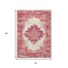 4' X 6' Ivory And Fuchsia Oriental Distressed Area Rug