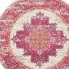 4' Ivory And Fuchsia Oriental Distressed Round Rug