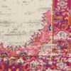 5' X 7' Ivory And Fuchsia Oriental Distressed Area Rug