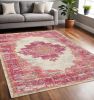 5' X 7' Ivory And Fuchsia Oriental Distressed Area Rug