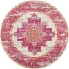 5' Ivory And Fuchsia Oriental Distressed Round Rug