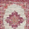7' X 10' Ivory And Fuchsia Oriental Distressed Area Rug