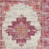 8' X 10' Ivory And Fuchsia Oriental Distressed Area Rug