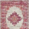 8' X 10' Ivory And Fuchsia Oriental Distressed Area Rug