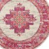 8' Ivory And Fuchsia Oriental Distressed Round Rug