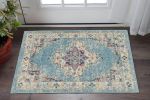 2' X 3' Blue And Ivory Southwestern Distressed Area Rug