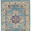 6' Blue And Ivory Southwestern Distressed Runner Rug
