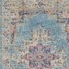 10' Blue And Ivory Southwestern Distressed Runner Rug