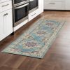 8' Blue And Ivory Southwestern Distressed Runner Rug