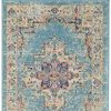 8' Blue And Ivory Southwestern Distressed Runner Rug