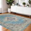 4' X 6' Blue And Ivory Southwestern Distressed Area Rug