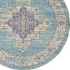 4' Blue And Ivory Southwestern Distressed Round Rug