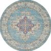 5' Blue And Ivory Southwestern Distressed Round Rug