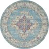 5' Blue And Ivory Southwestern Distressed Round Rug