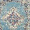 7' X 10' Blue And Ivory Medallion Distressed Area Rug