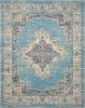 7' X 10' Blue And Ivory Medallion Distressed Area Rug