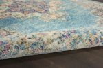 8' Blue And Ivory Southwestern Distressed Round Rug