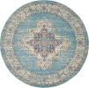 8' Blue And Ivory Southwestern Distressed Round Rug