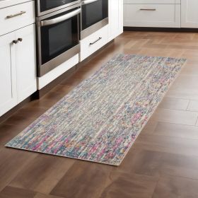 8' Ivory And Blue Abstract Runner Rug