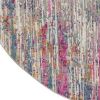 8' Ivory And Blue Abstract Round Rug