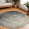 8' Gray And Ivory Abstract Round Rug