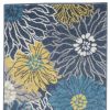 10' Blue And Gold Floral Runner Rug