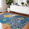 4' X 6' Blue And Gold Floral Area Rug