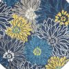 4' Blue And Gold Floral Round Rug