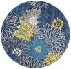 5' Blue And Gold Floral Round Rug