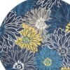 5' Blue And Gold Floral Round Rug