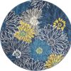 5' Blue And Gold Floral Round Rug