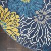 5' Blue And Gold Floral Round Rug