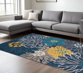 8' X 10' Blue And Gold Floral Area Rug